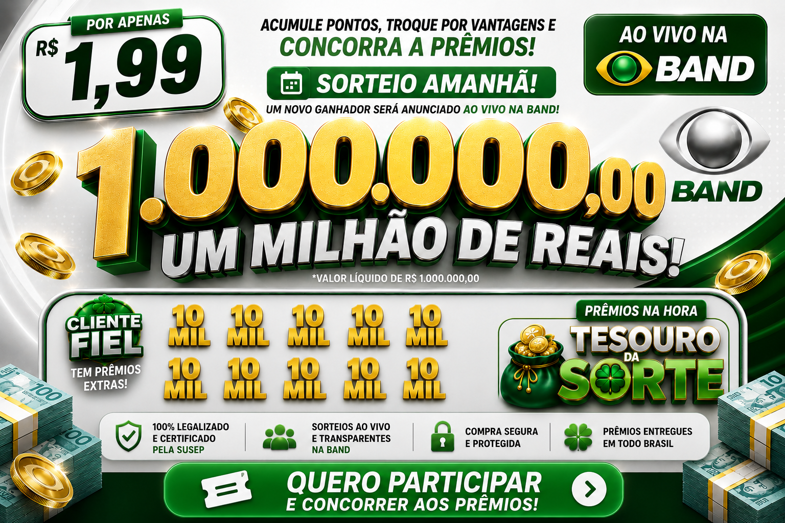 Banner de números premiados restantes com dez prêmios de quinze mil reais